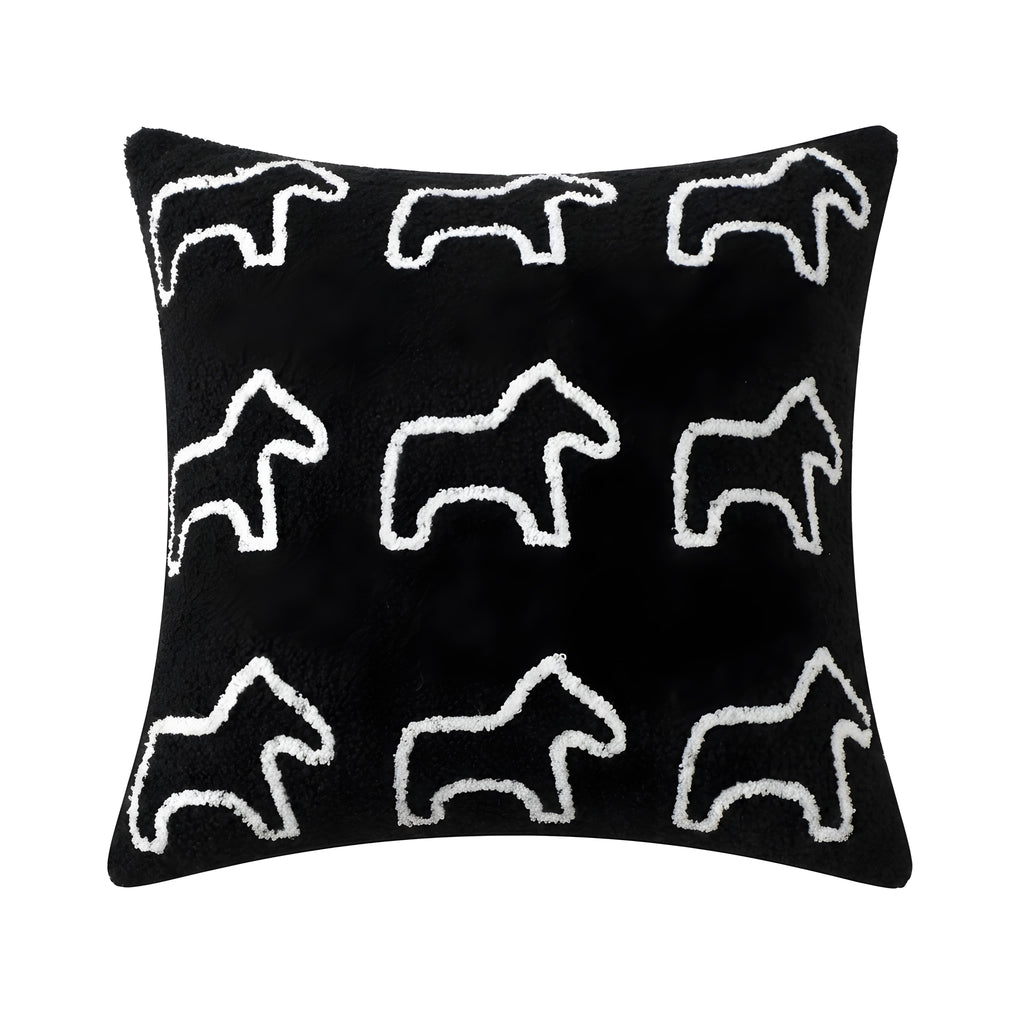 SOGA 45cm Throw Pillow Black Teddy Fleece Square Pony Design Decorative Cushion for Living Room