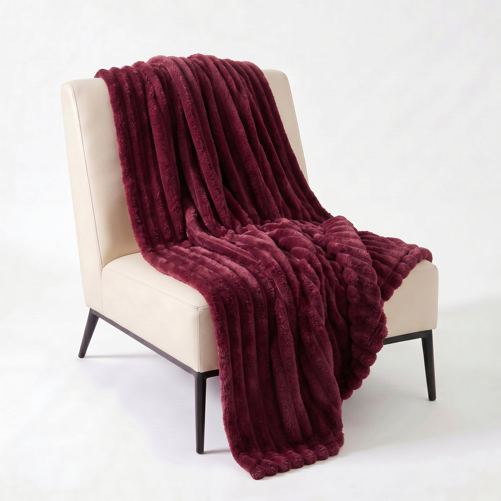 SOGA 230x200cm Burgundy Flannel Polyester Throw Blanket