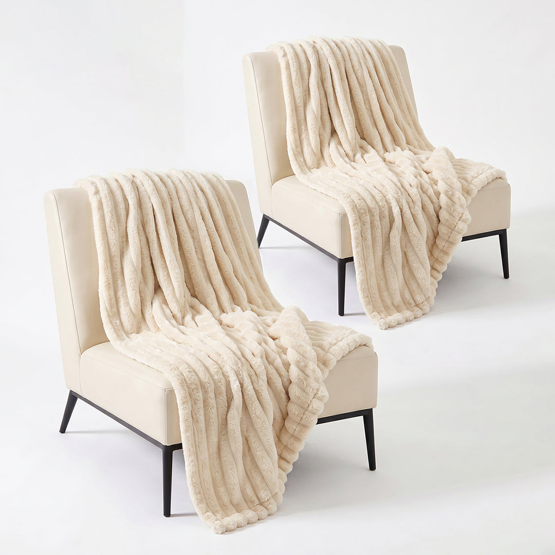 SOGA 2X 230x200cm Cream Flannel Polyester Throw Blanket