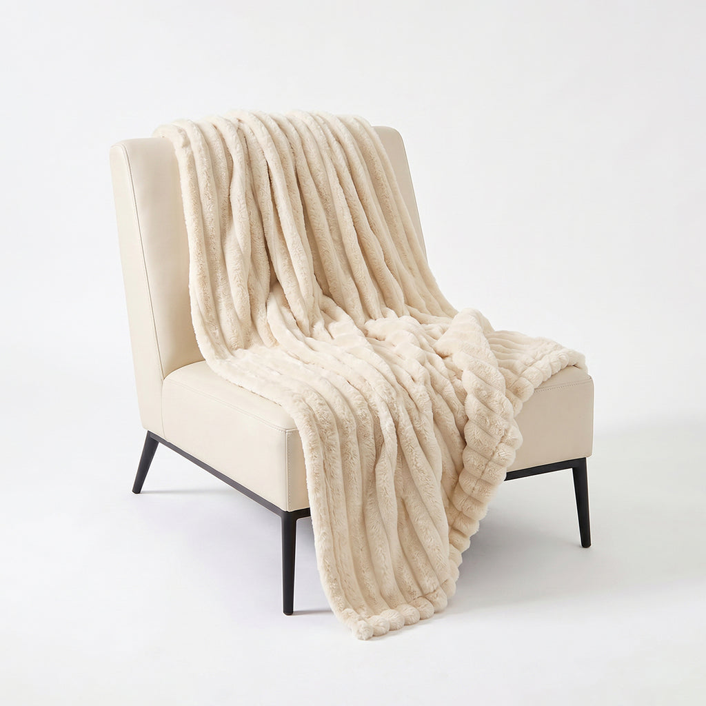 SOGA 150x200cm Cream Flannel Polyester Throw Blanket