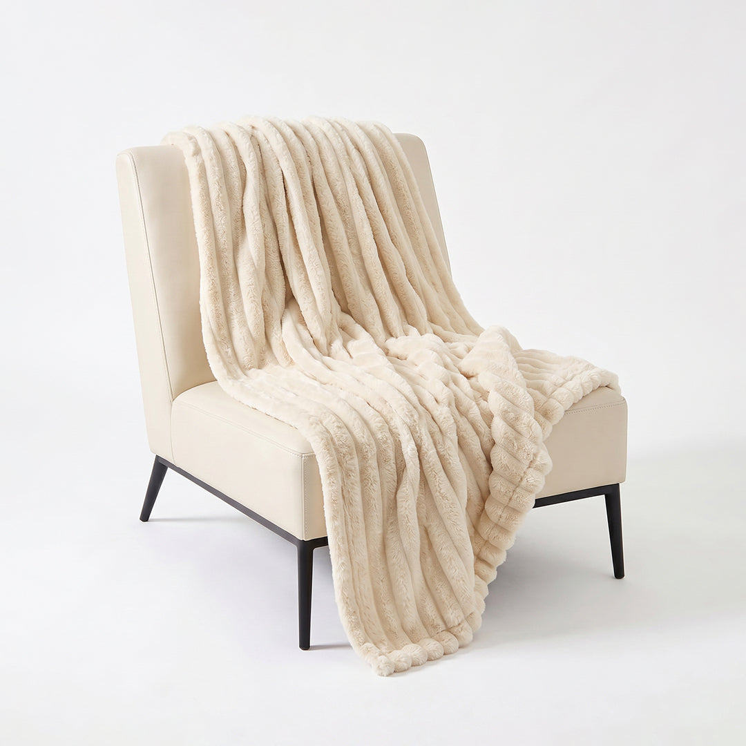 SOGA 150x200cm Cream Flannel Polyester Throw Blanket