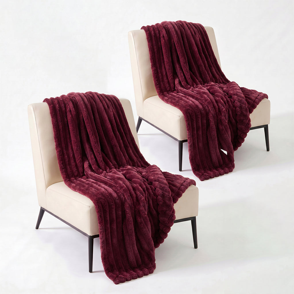 SOGA 2X 150x200cm Burgundy Flannel Polyester Throw Blanket