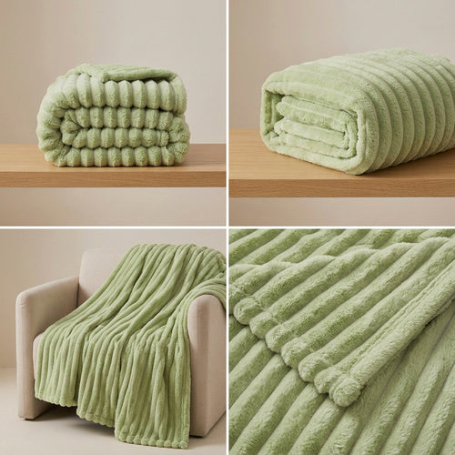 SOGA 2X 150x200cm Light Green Flannel Polyester Throw Blanket