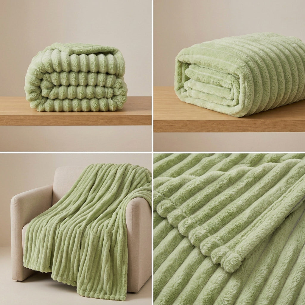 SOGA 2X 230x200cm Light Green Flannel Polyester Throw Blanket