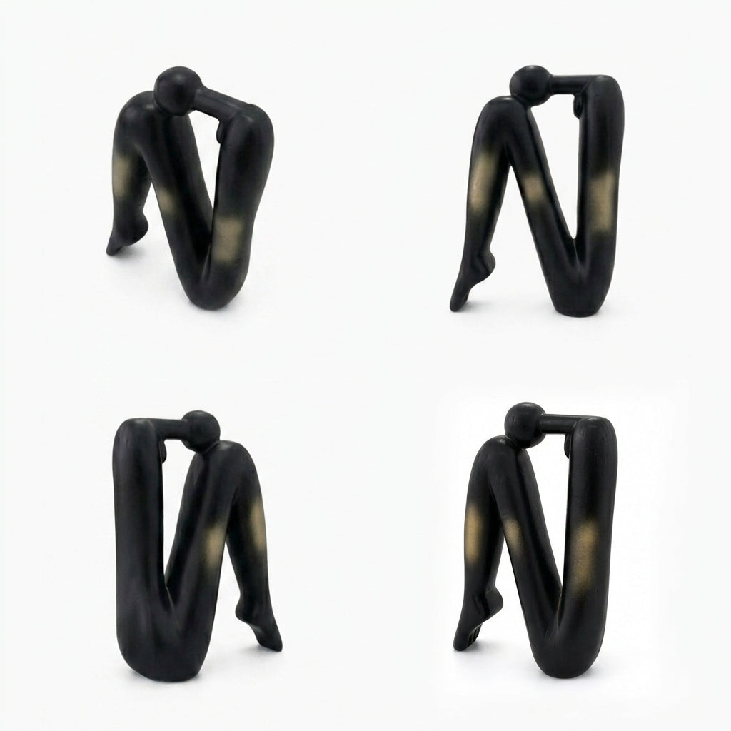 SOGA Black Gold Ceramic Ornament Modern Home Decor Set (13x6x20cm & 10x5x28cm)