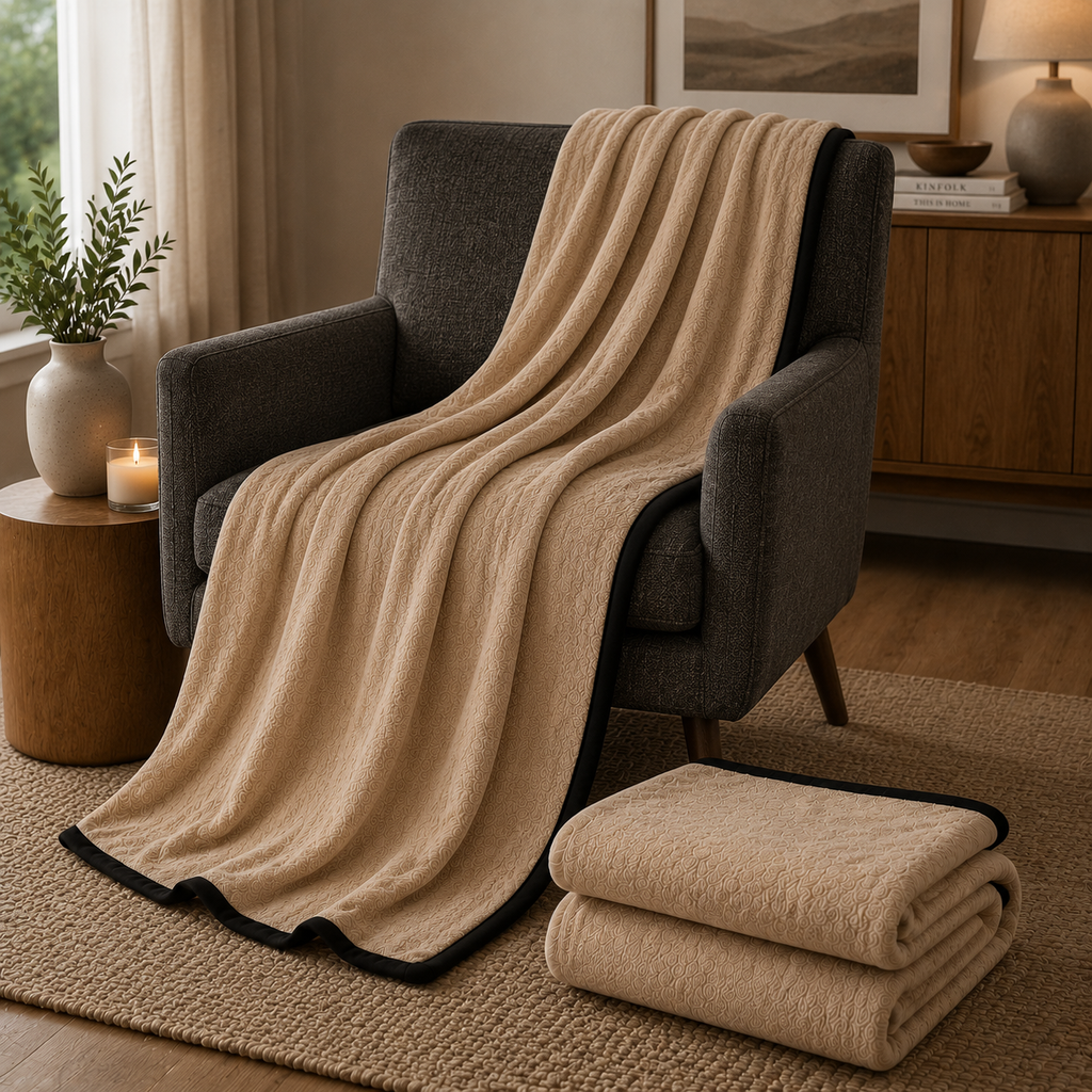 SOGA 2X 230x200cm Biege Flannel Polyester Throw Blanket