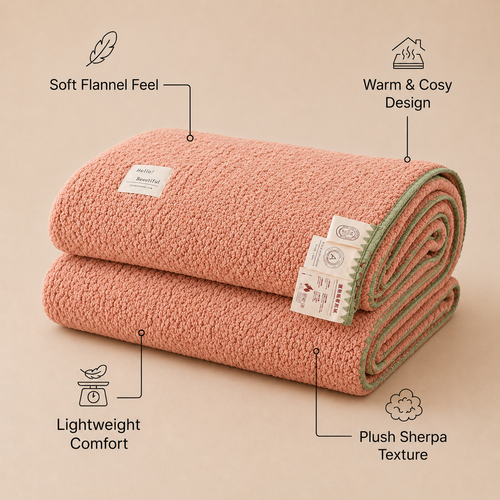 SOGA 2X 230x200cm Pink Flannel Polyester Throw Blanket