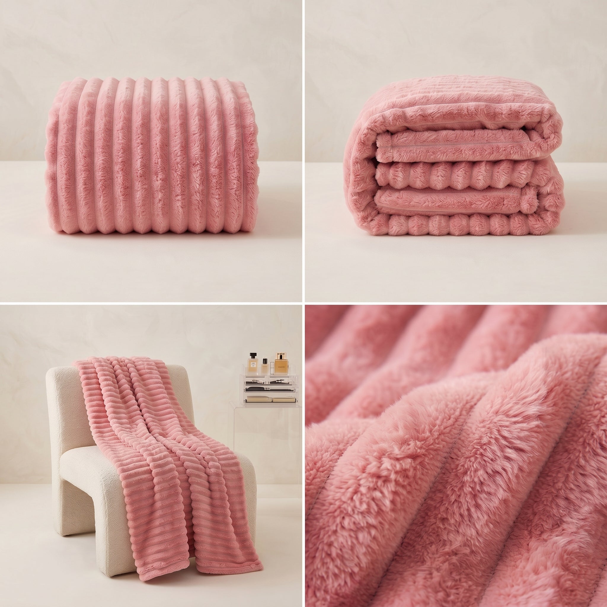 SOGA 230x200cm Pink Flannel Polyester Throw Blanket