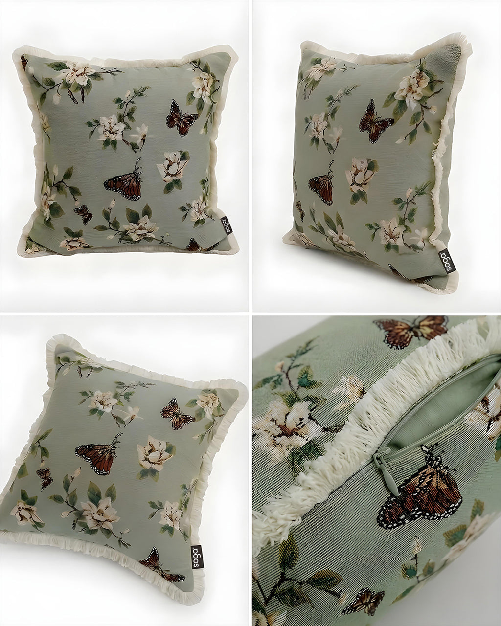 SOGA 2X 45cm Matcha Green French Vintage Butterfly Loves Flowers Tassel Throw pillow