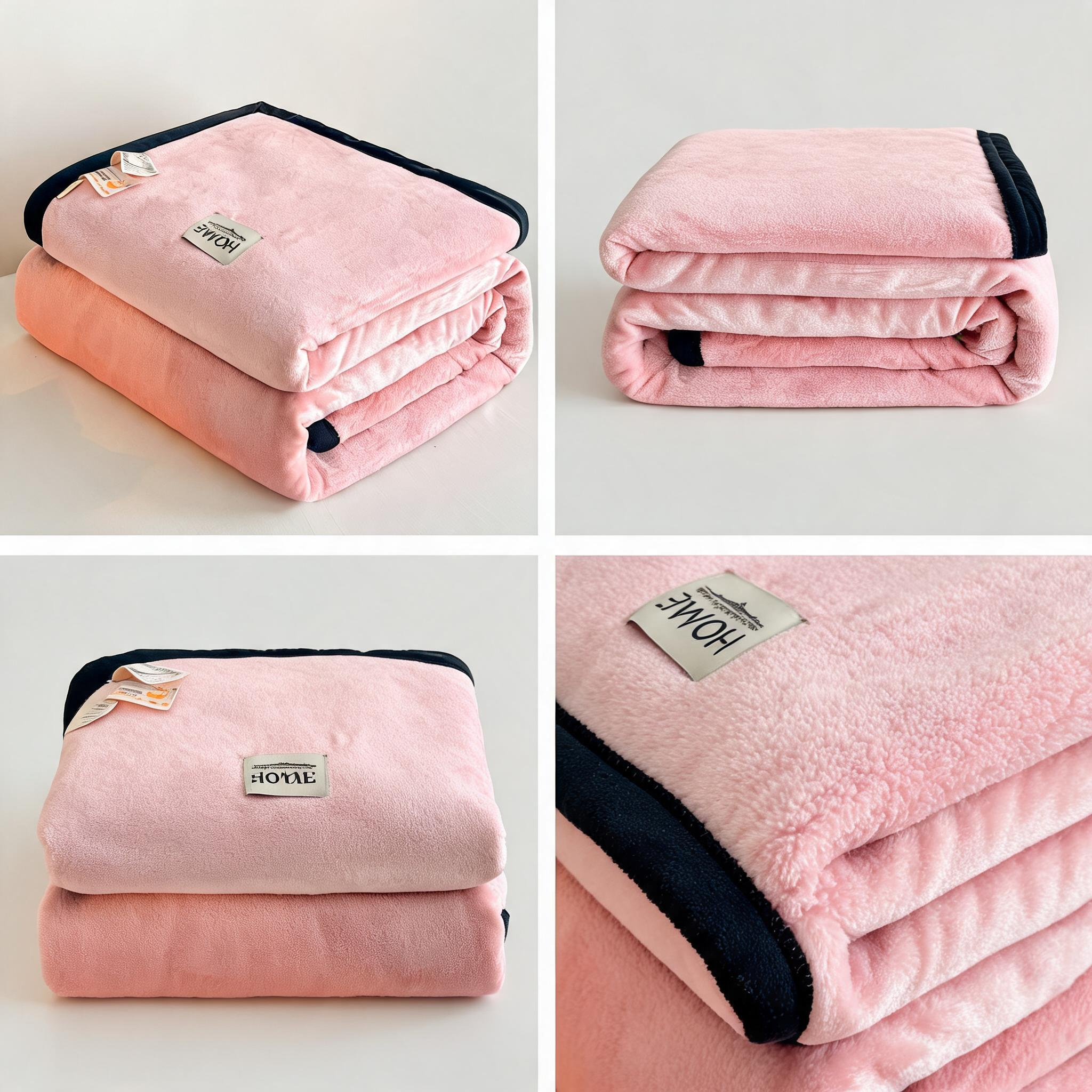 SOGA 230x200cm Pink Flannel Polyester Throw Blanket