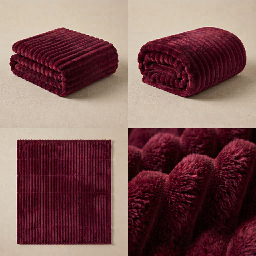 SOGA 2X 230x200cm Burgundy Flannel Polyester Throw Blanket