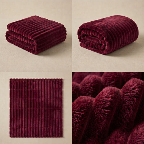 SOGA 2X 230x200cm Burgundy Flannel Polyester Throw Blanket
