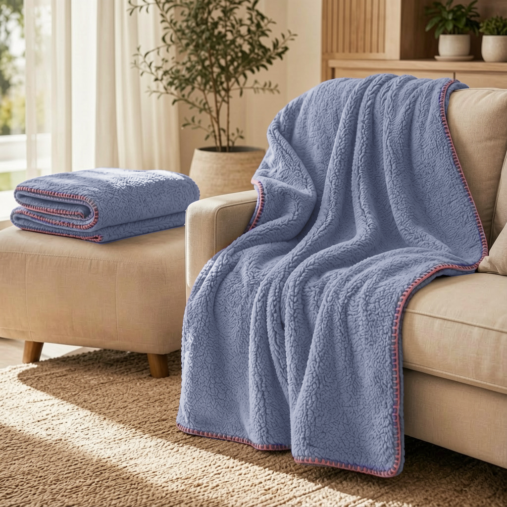 SOGA 2X 230x200cm Dusty Blue Flannel Polyester Throw Blanket
