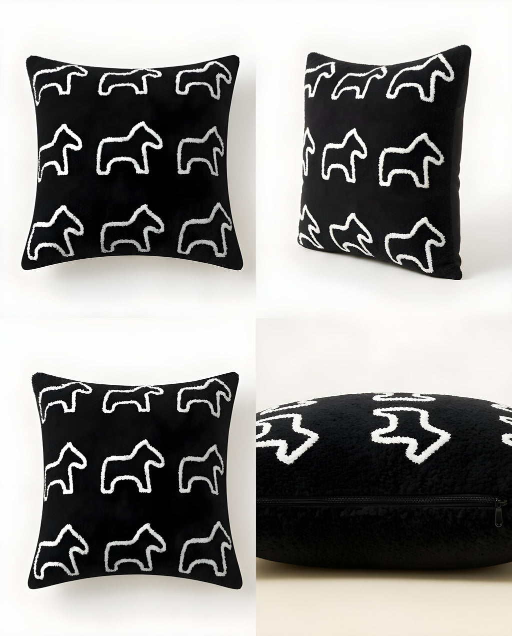 SOGA 2X 45cm Throw Pillow Black Teddy Fleece Square Pony Design Decorative Cushion for Living Room