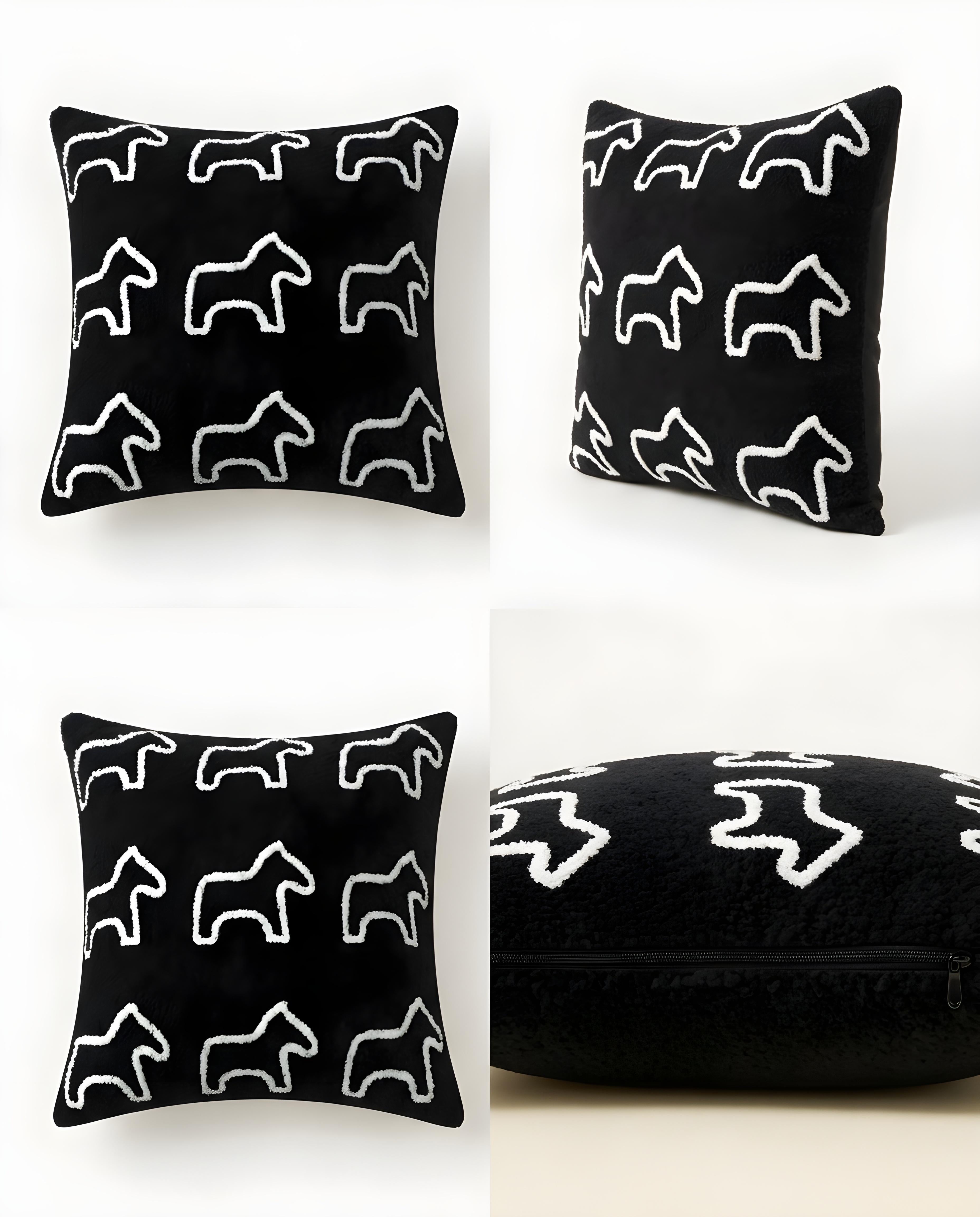 SOGA 2X 45cm Throw Pillow Black Teddy Fleece Square Pony Design Decorative Cushion for Living Room