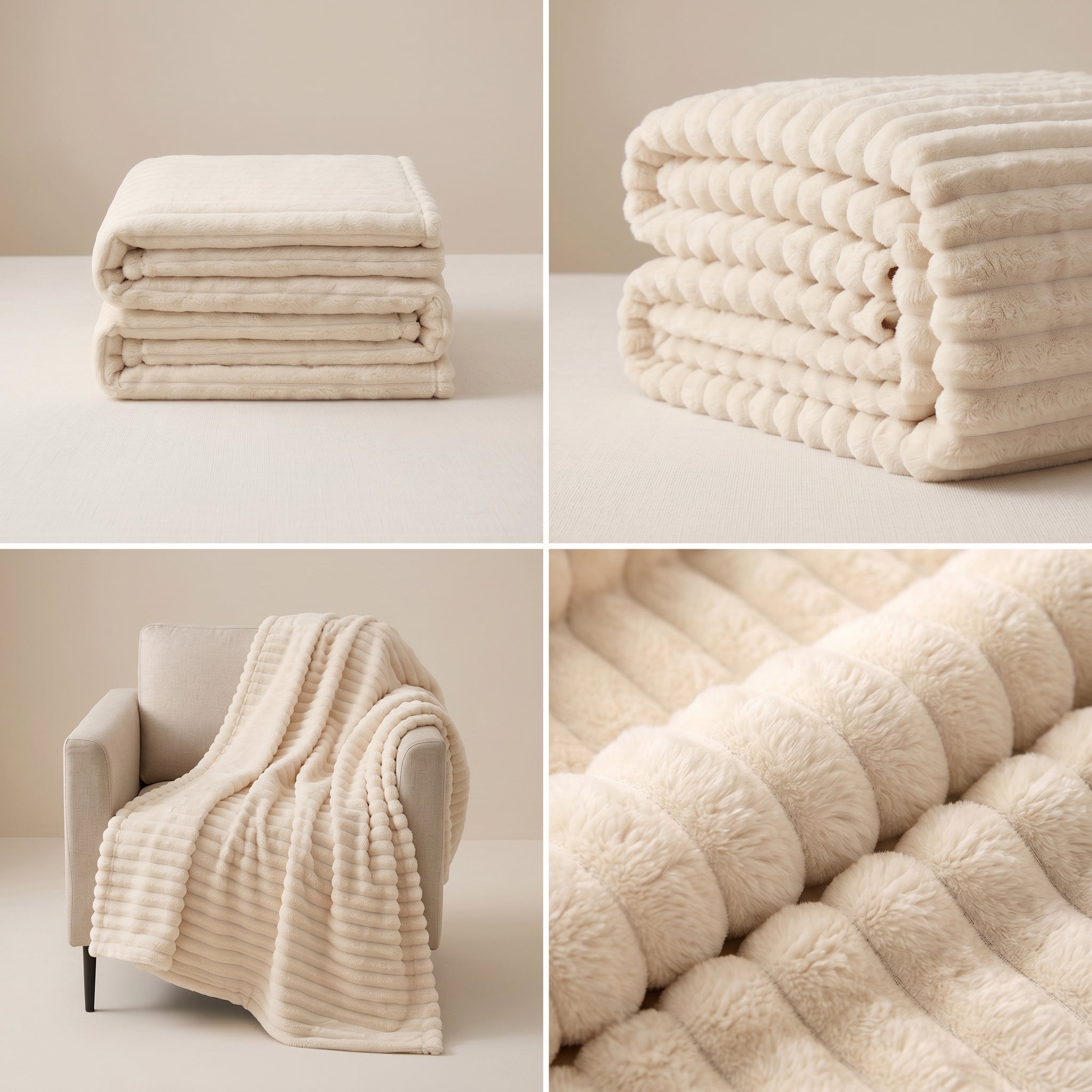 SOGA 150x200cm Cream Flannel Polyester Throw Blanket