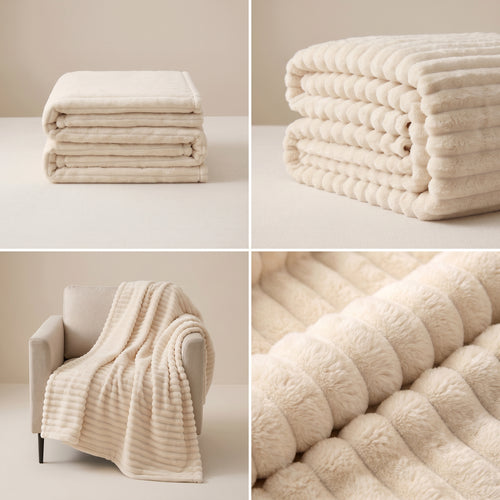 SOGA 150x200cm Cream Flannel Polyester Throw Blanket