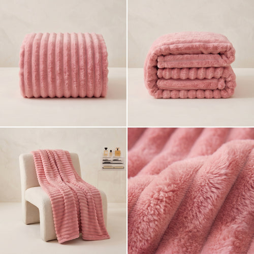 SOGA 150x200cm Pink Flannel Polyester Throw Blanket