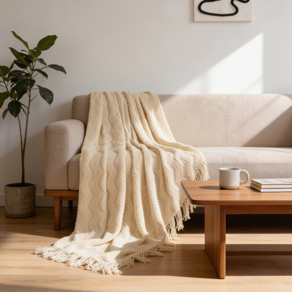 SOGA 2X Cream Polyester Throw Blanket Soft Cozy Sofa Bed