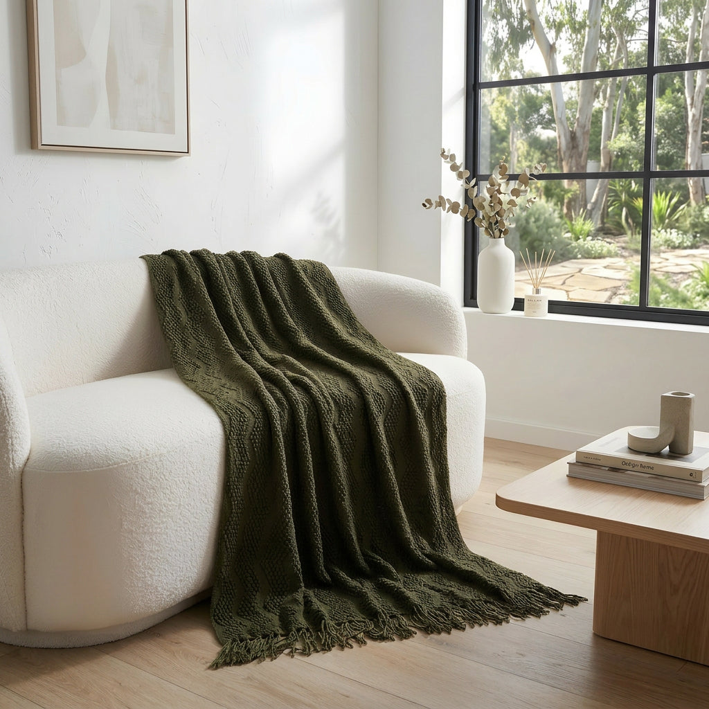 SOGA 2X Army Green Polyester Throw Blanket Soft Cozy Sofa Bed