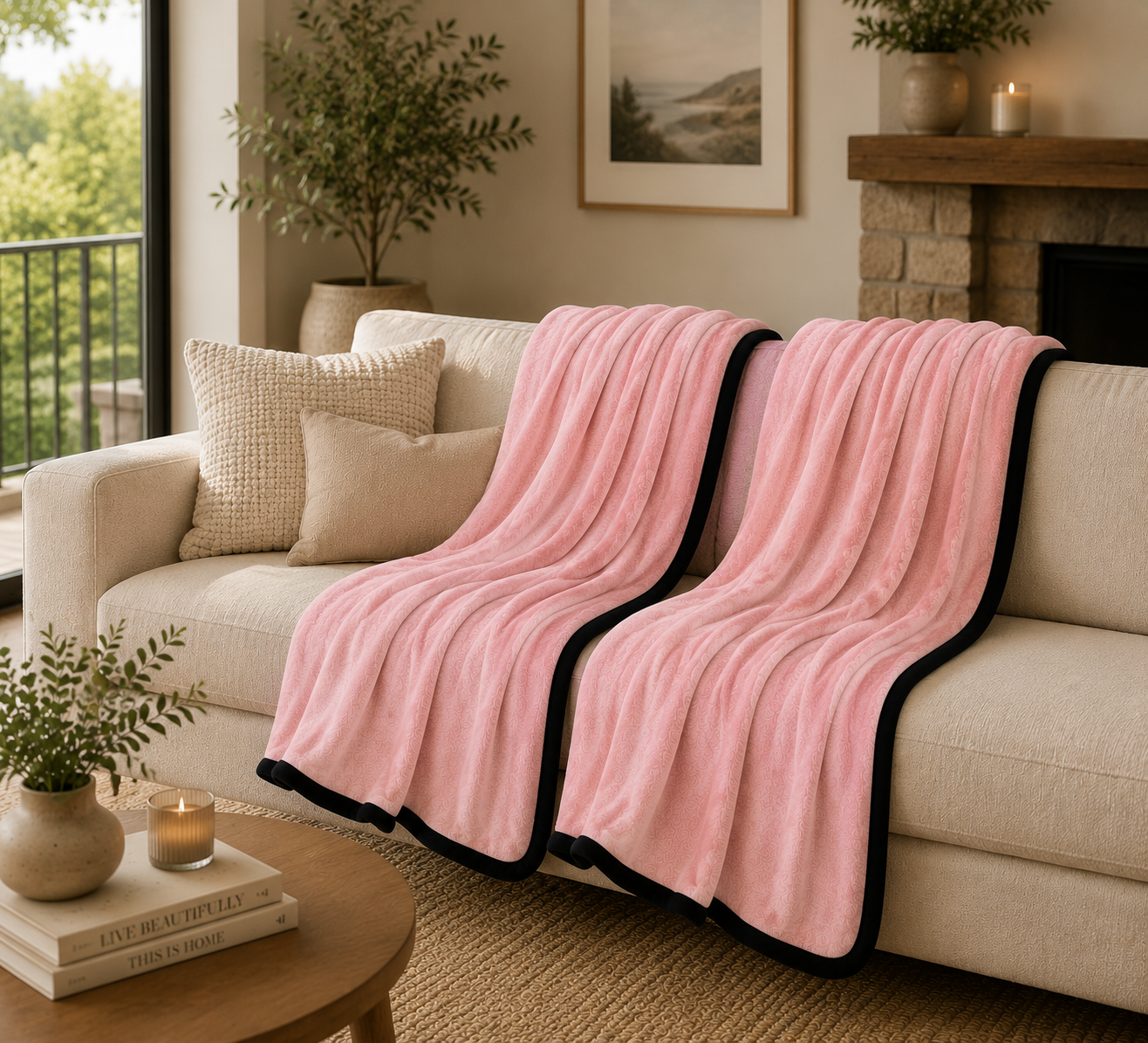 SOGA 2X 230x200cm Pink Flannel Polyester Throw Blanket