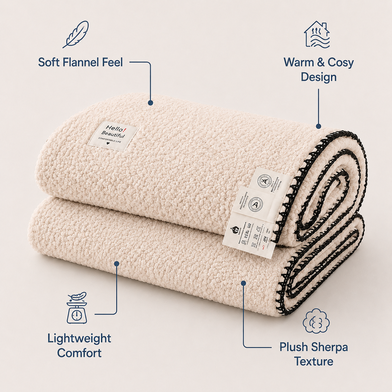 SOGA 2X 230x200cm Peach Flannel Polyester Throw Blanket