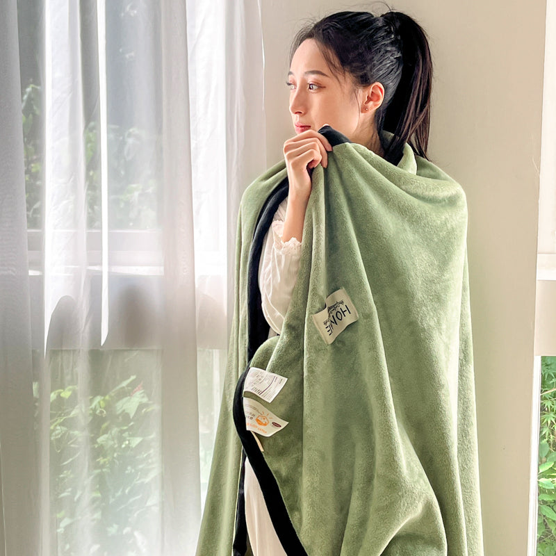 SOGA 2X 230x200cm Green Flannel Polyester Throw Blanket