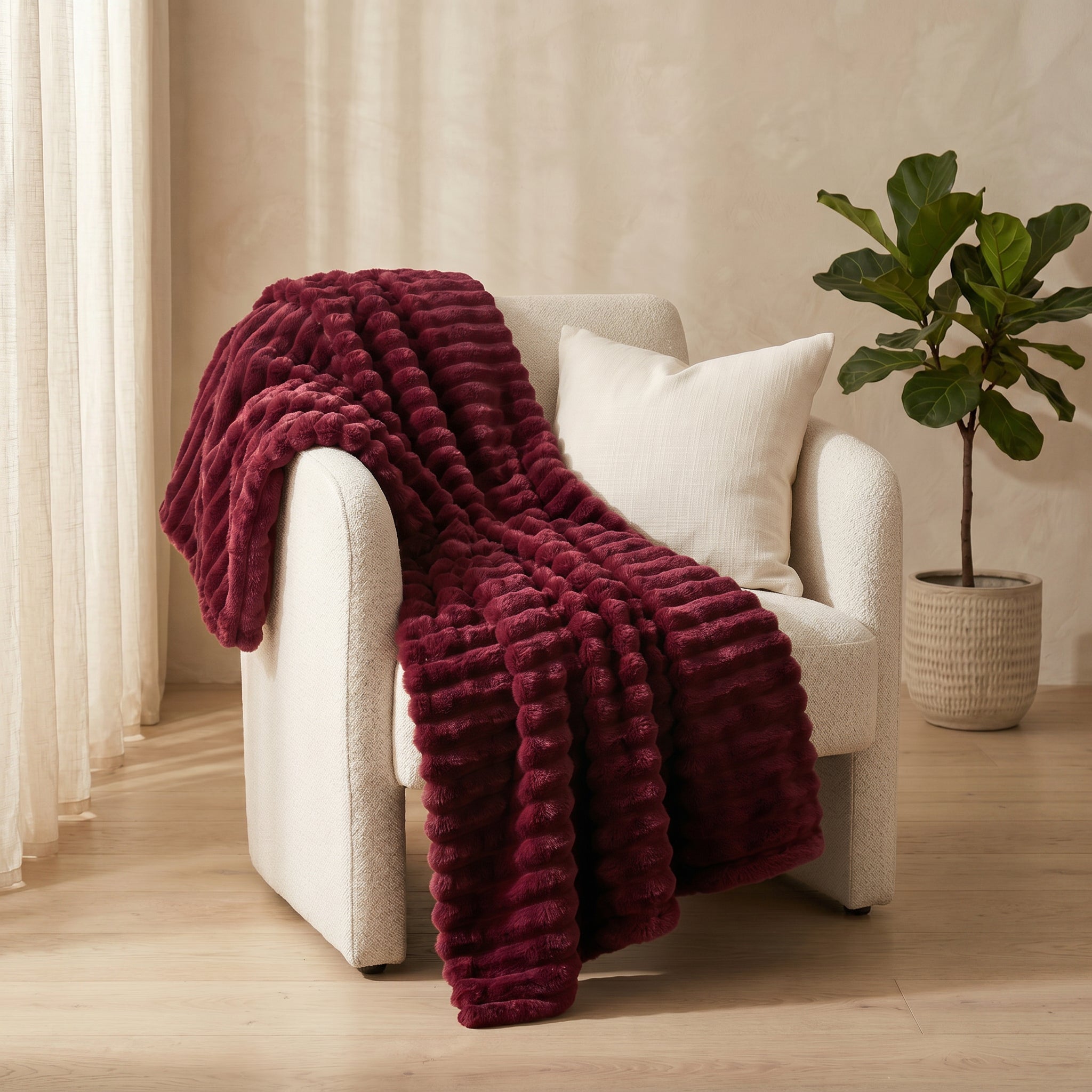 SOGA 230x200cm Burgundy Flannel Polyester Throw Blanket