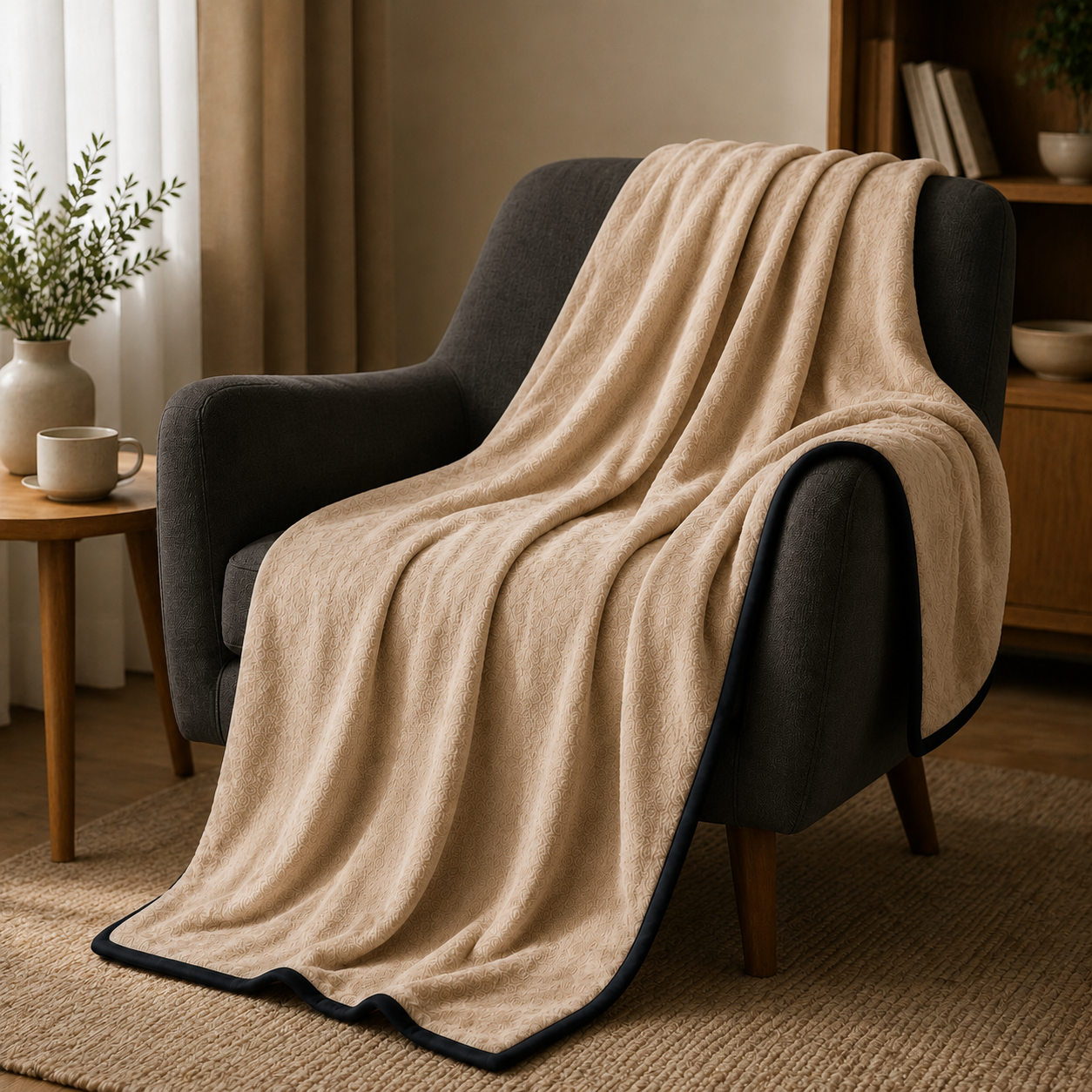 SOGA 230x200cm Biege Flannel Polyester Throw Blanket