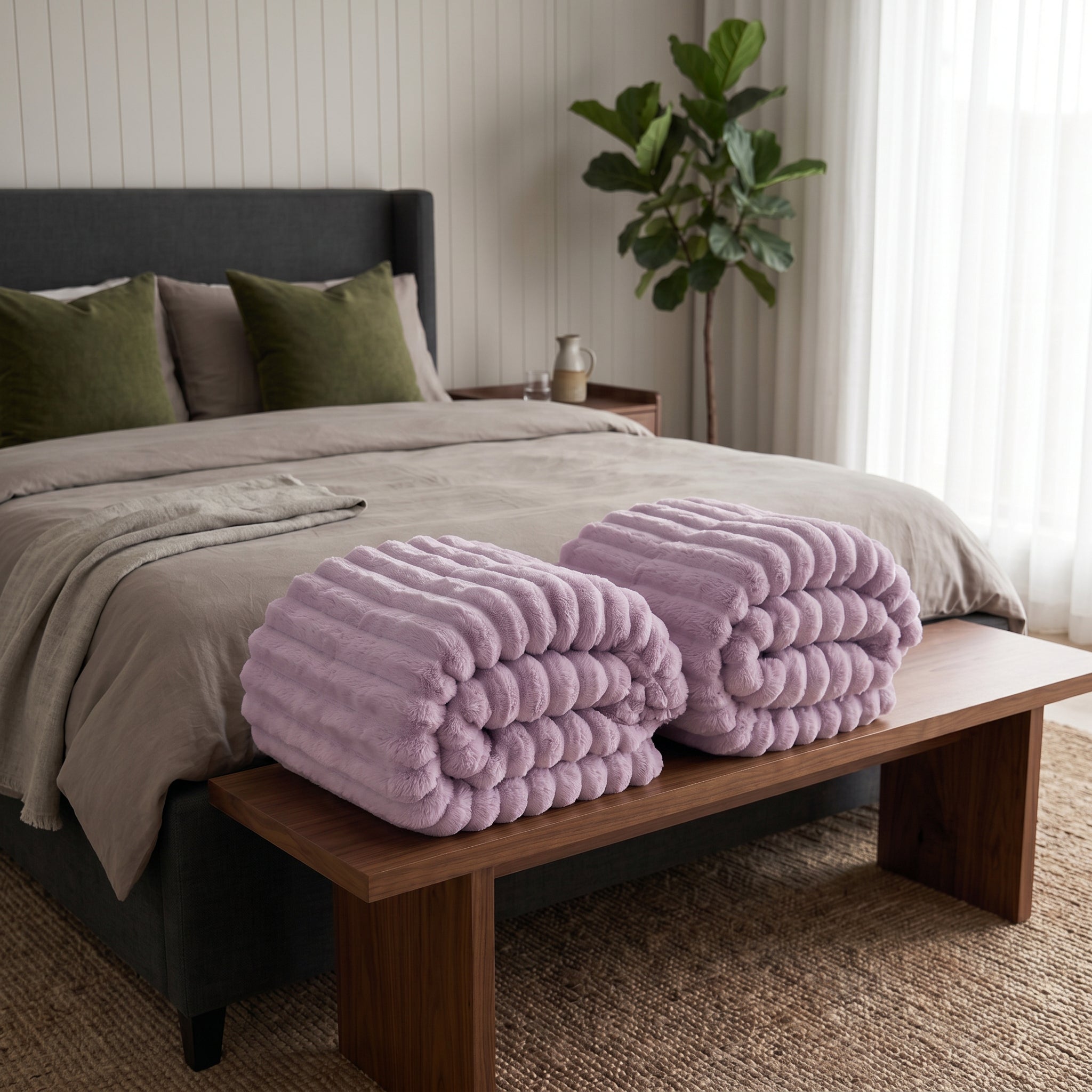 SOGA 2X 230x200cm Purple Flannel Polyester Throw Blanket