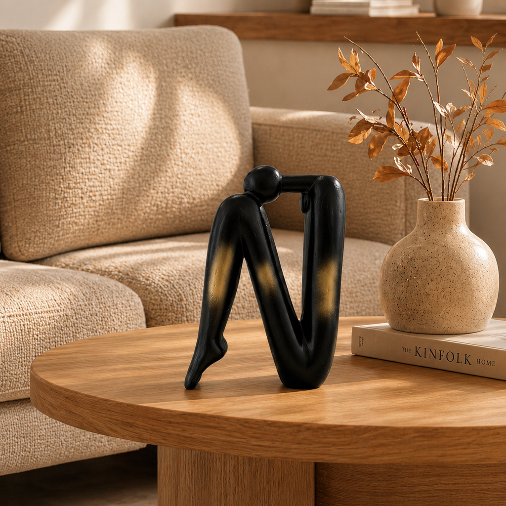 SOGA Black Gold Ceramic Ornament Modern Home Decor Set (13x6x20cm & 10x5x28cm)