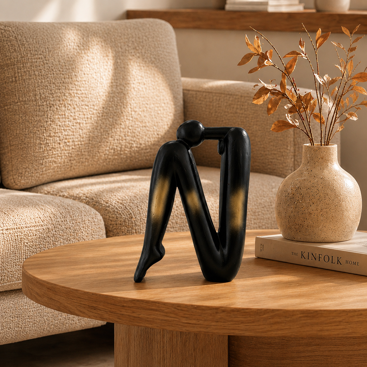 SOGA Black Gold Ceramic Ornament Modern Home Decor Set (13x6x20cm & 10x5x28cm)