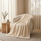 SOGA 230x200cm Cream Flannel Polyester Throw Blanket