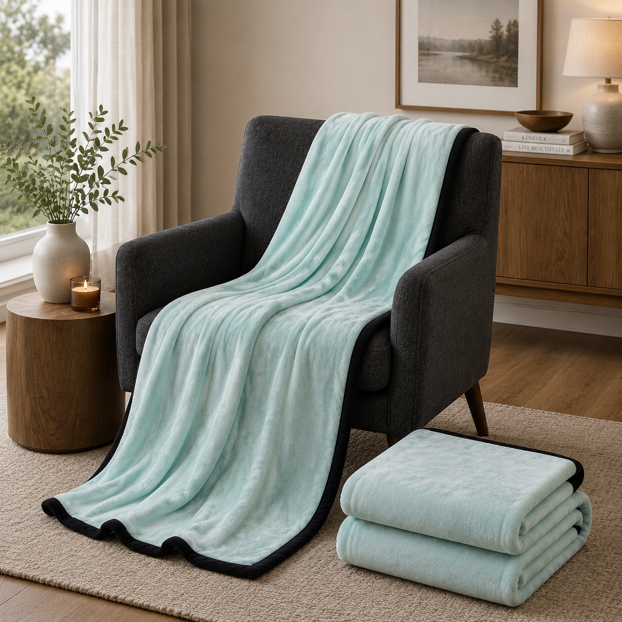 SOGA 2X 230x200cm Mint Green Flannel Polyester Throw Blanket