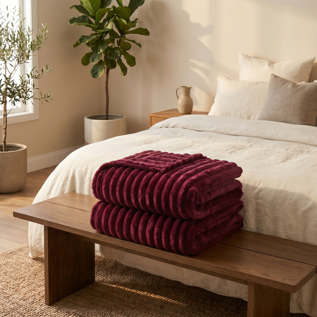 SOGA 2X 150x200cm Burgundy Flannel Polyester Throw Blanket