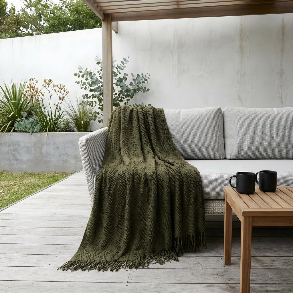 SOGA 2X Army Green Polyester Throw Blanket Soft Cozy Sofa Bed