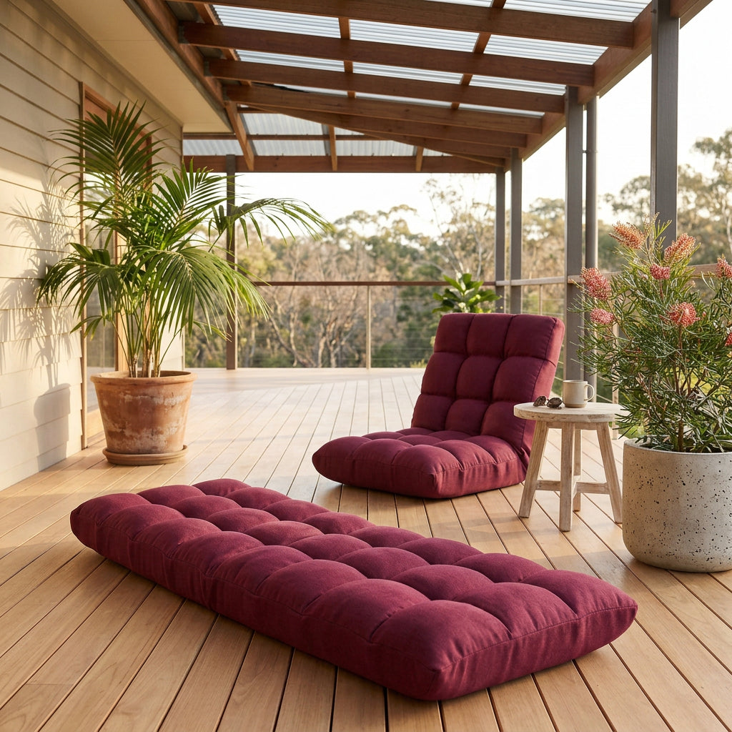 SOGA 2X Burgundy Flannel Lounge Chair Cushion Soft Comfortable Seat Pad