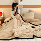 SOGA 2X 230x200cm Biege Flannel Polyester Throw Blanket
