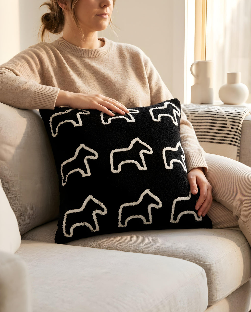 SOGA 2X 45cm Throw Pillow Black Teddy Fleece Square Pony Design Decorative Cushion for Living Room