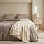 SOGA 230x200cm Cream Flannel Polyester Throw Blanket