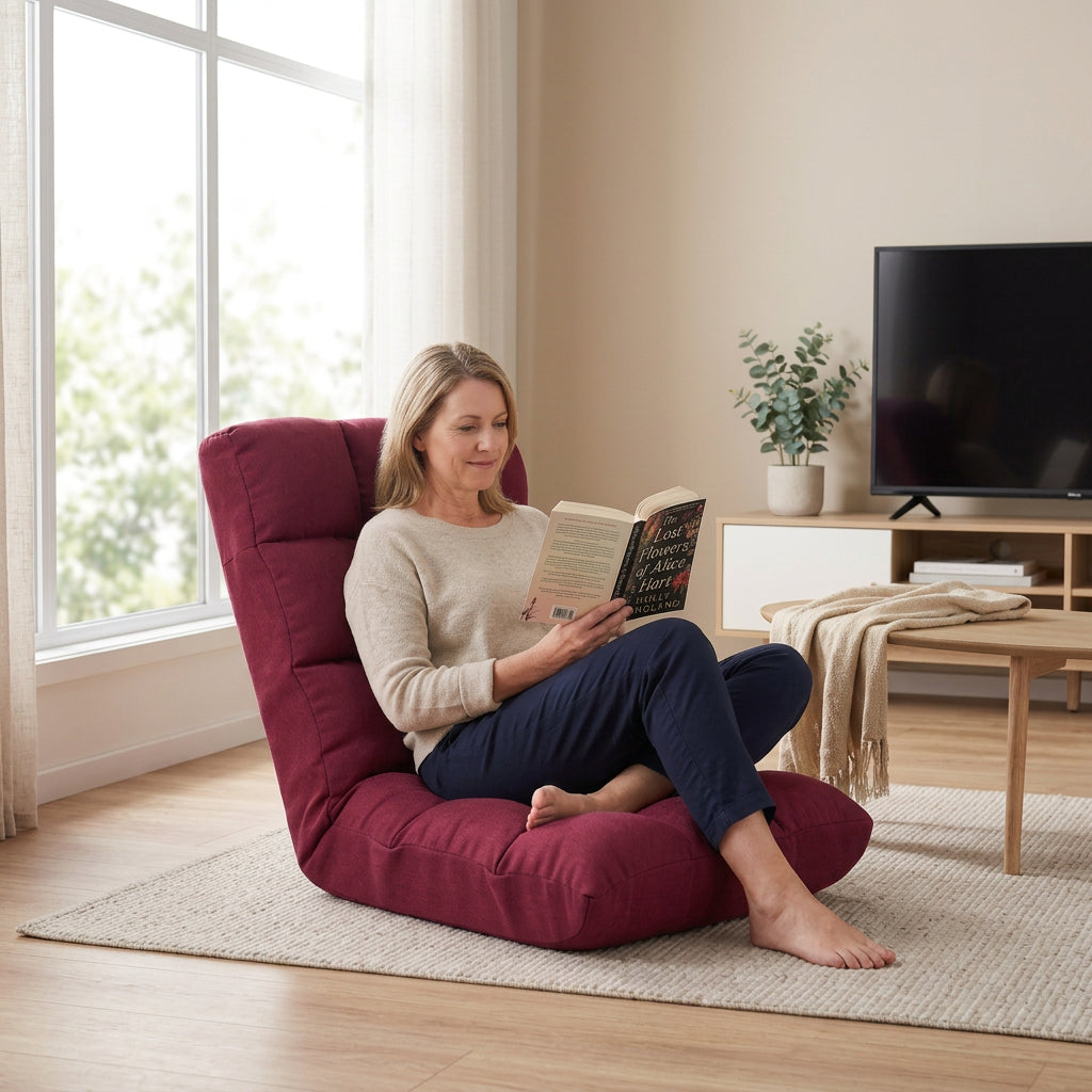 SOGA 2X Burgundy Flannel Lounge Chair Cushion Soft Comfortable Seat Pad