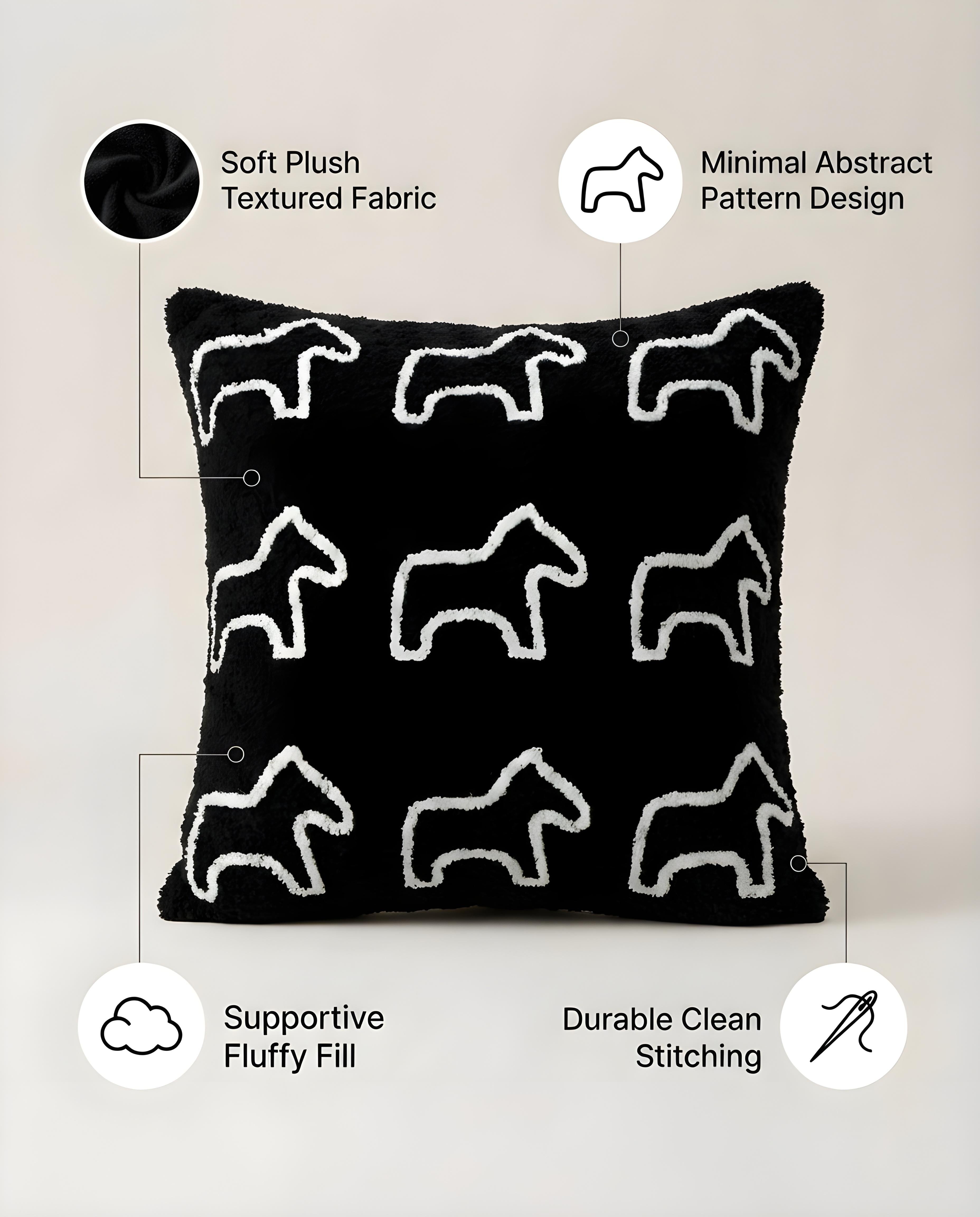 SOGA 45cm Throw Pillow Black Teddy Fleece Square Pony Design Decorative Cushion for Living Room