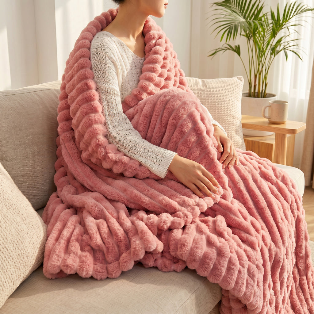 SOGA 2X 230x200cm Pink Flannel Polyester Throw Blanket
