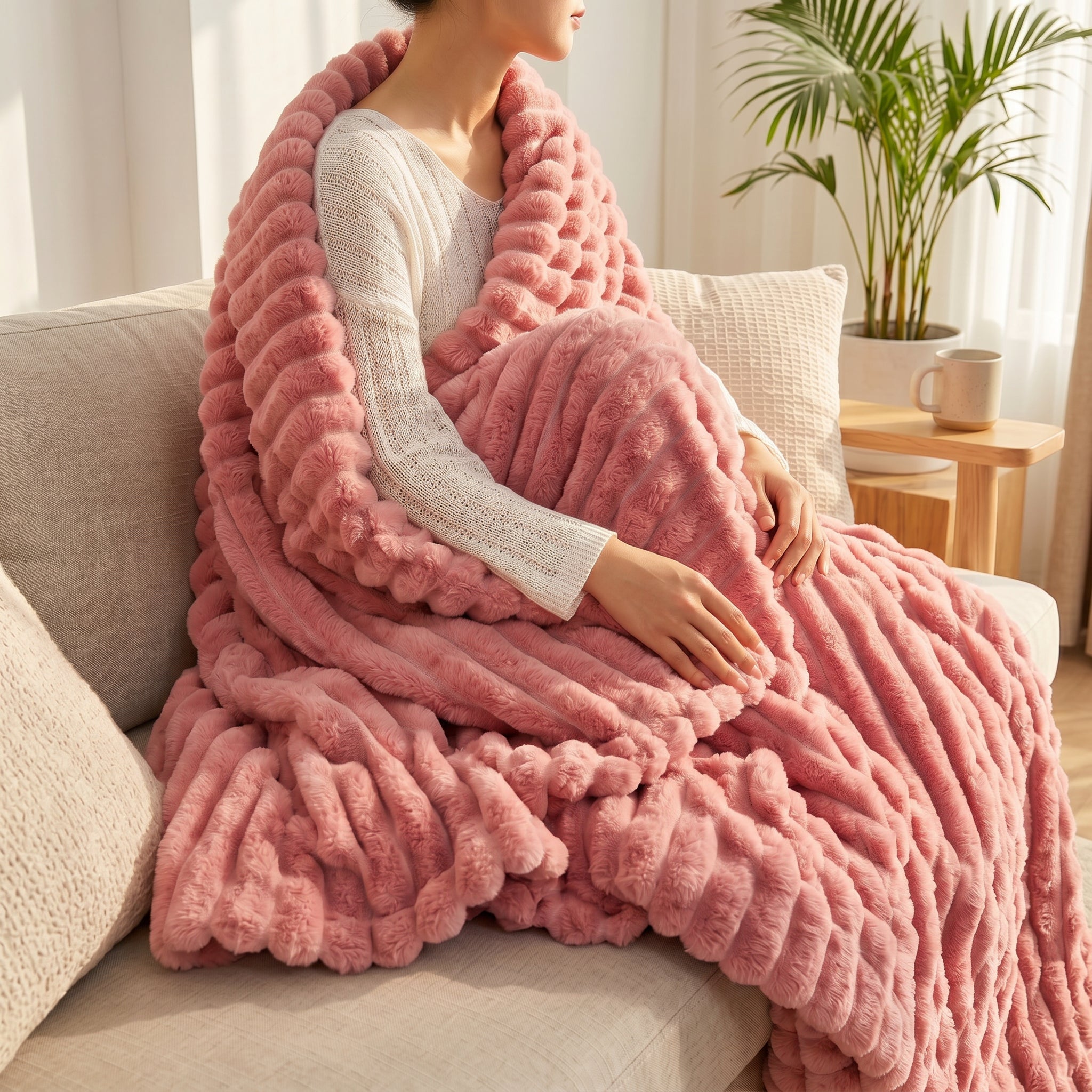 SOGA 2X 230x200cm Pink Flannel Polyester Throw Blanket