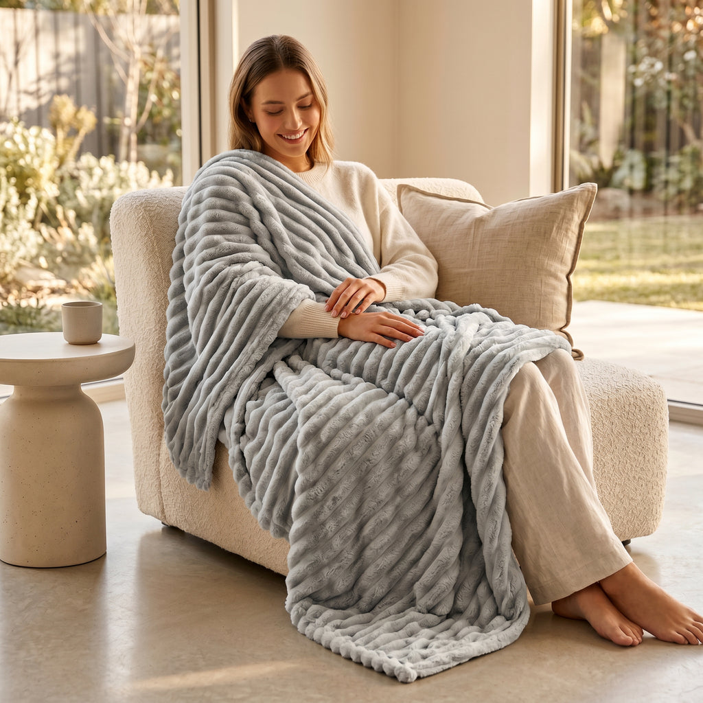 SOGA 2X150x200cm Silver Flannel Polyester Throw Blanket