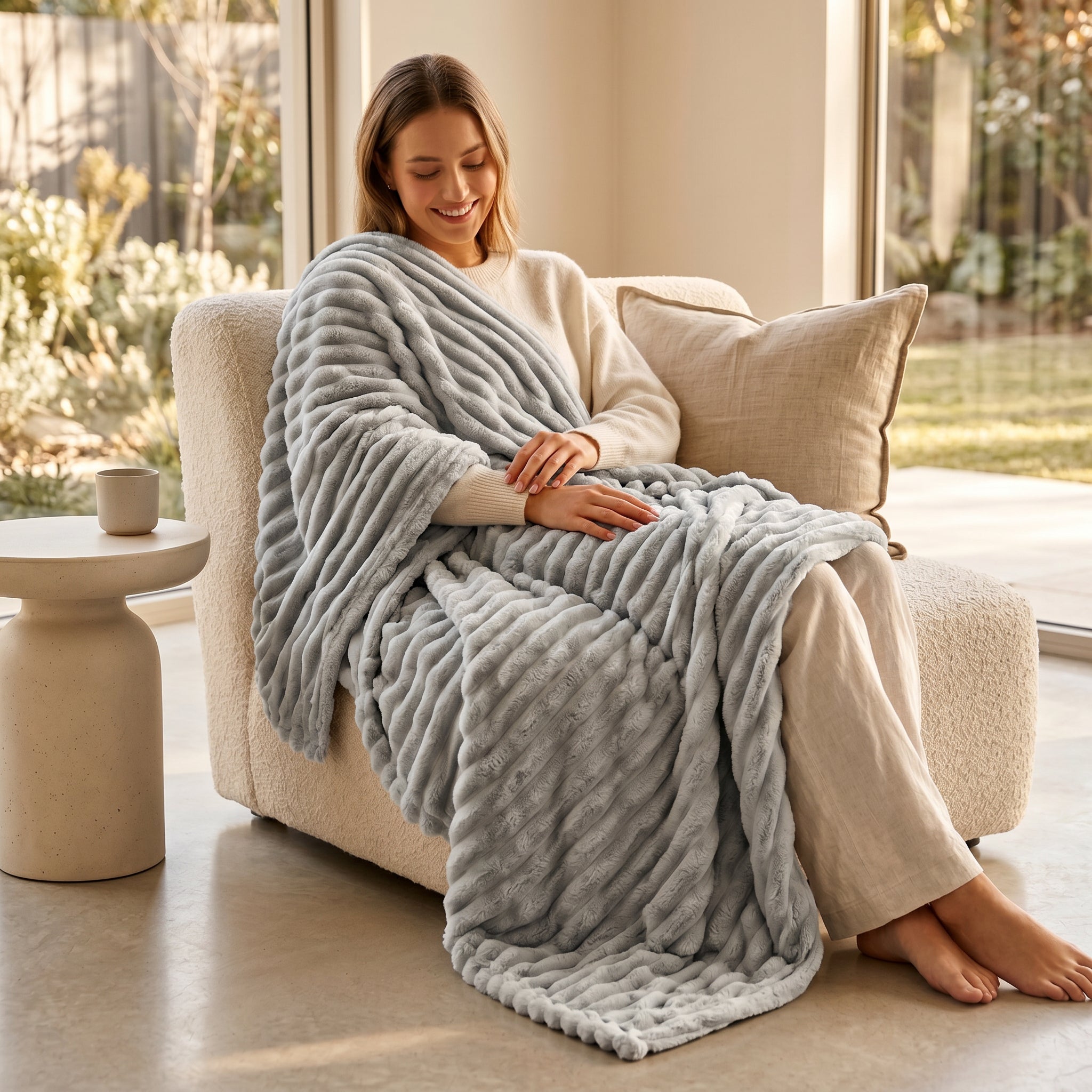 SOGA 2X150x200cm Silver Flannel Polyester Throw Blanket
