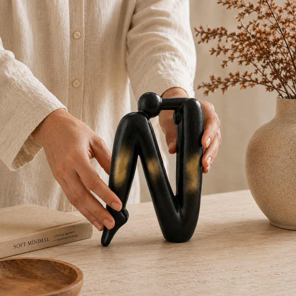 SOGA Black Gold Ceramic Ornament Modern Home Decor Set (13x6x20cm & 10x5x28cm)