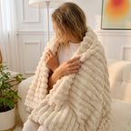 SOGA 230x200cm Cream Flannel Polyester Throw Blanket