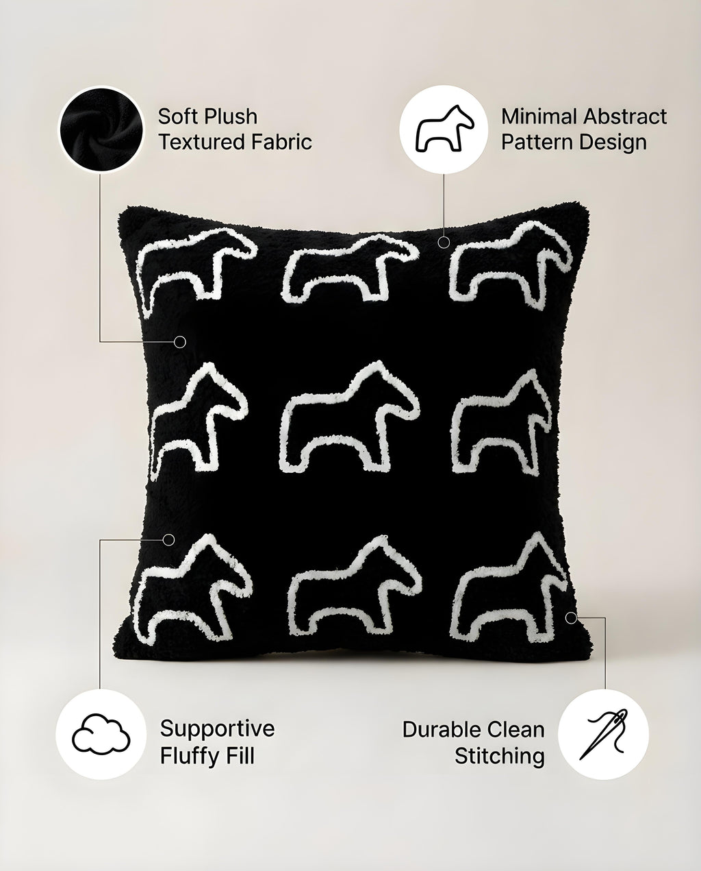 SOGA 2X 45cm Throw Pillow Black Teddy Fleece Square Pony Design Decorative Cushion for Living Room
