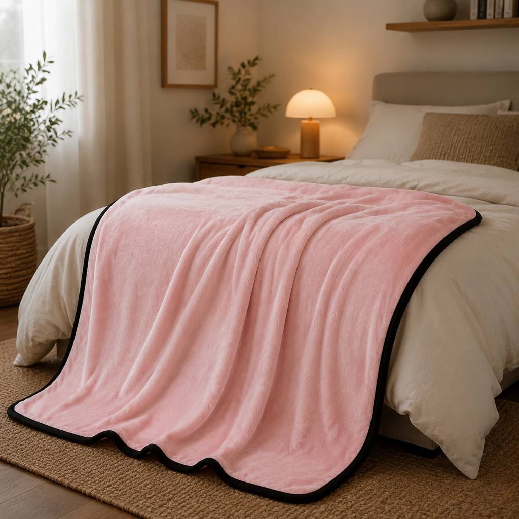 SOGA 230x200cm Pink Flannel Polyester Throw Blanket